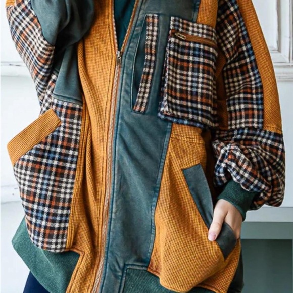 Olí & Hali XL BNWOT Plaid Patchwork Jacket with Green   and Orange Accents - Picture 3 of 13